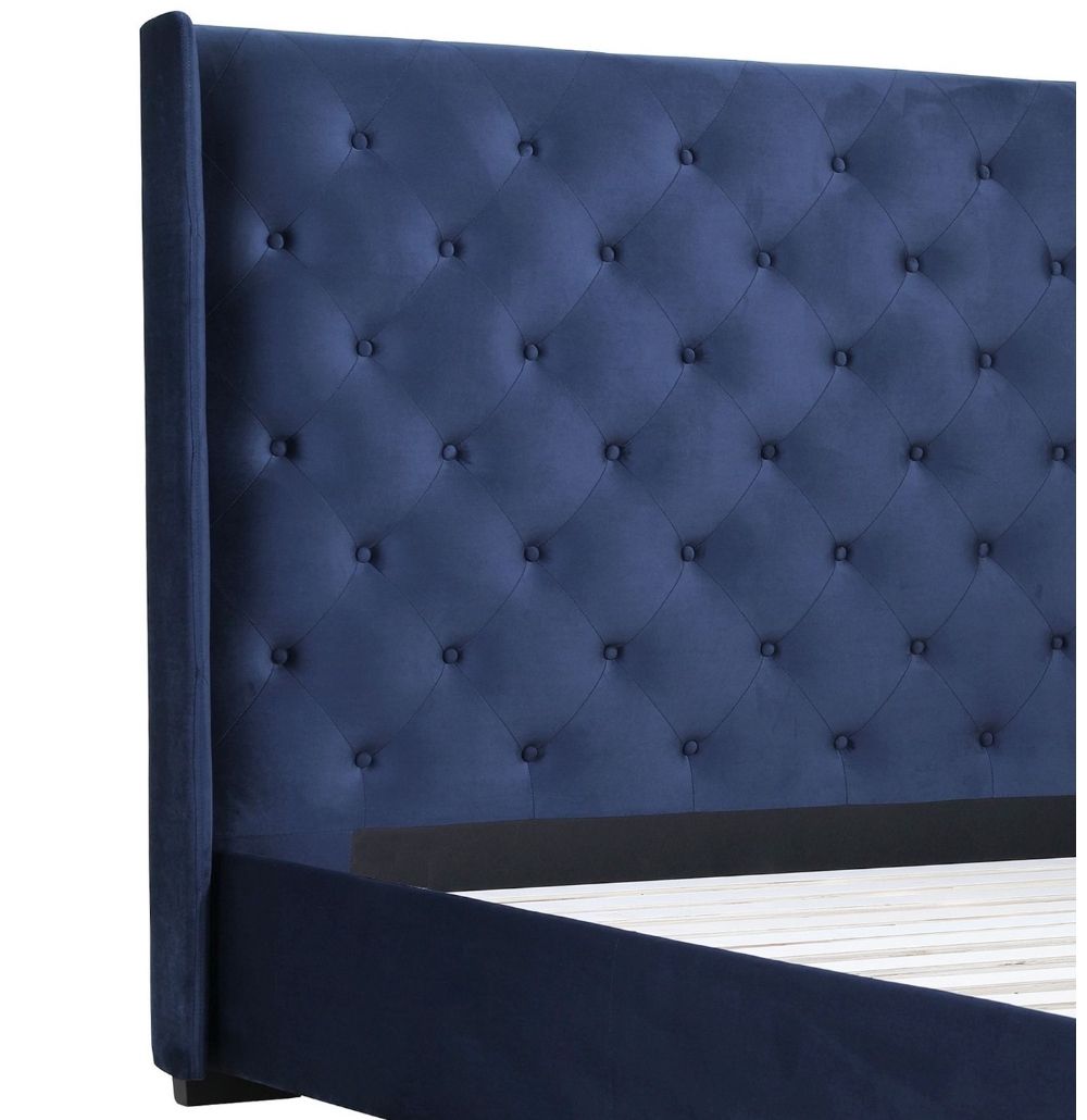 Upholstered King Size Bed Frame | Patrice Midnight Blue