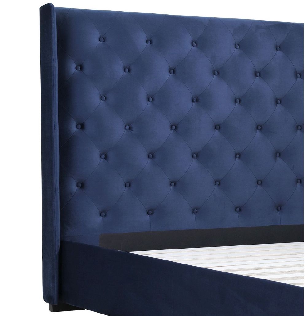 Upholstered Queen Size Bed Frame | Patrice Midnight Blue