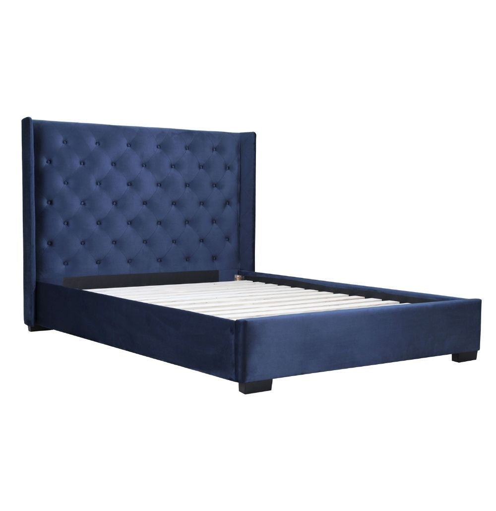 Upholstered Queen Size Bed Frame | Patrice Midnight Blue
