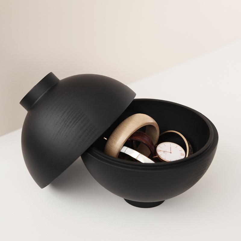 XL Wooden Sphere | Black-Storage Decor-agos - co